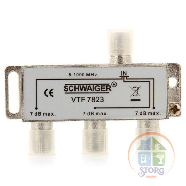 Делитель под F-разъем на 3 TV, Schwaiger VTF 7823 (Сделано в Германии)