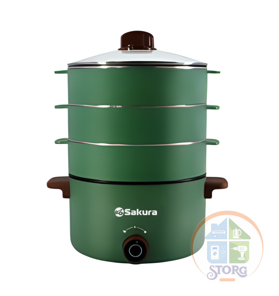 Пароварка электрическая SAKURA SA-7218GR, зеленая, 7в1, 3 часа/8 литров, 800Вт