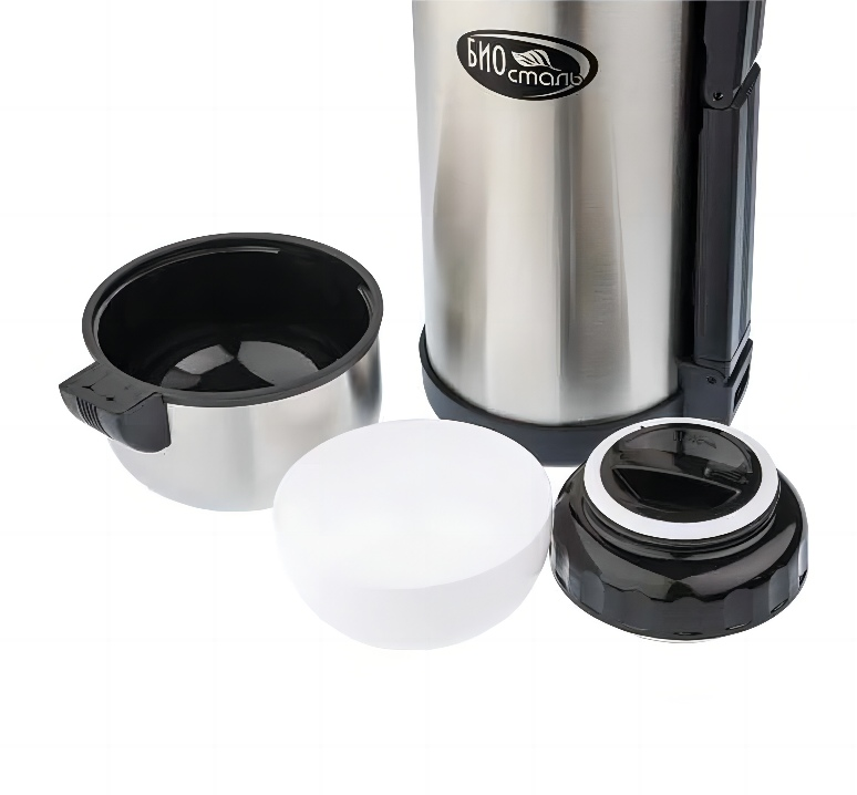Термос BIOSTAL NG-1800-1 1.8л, универс, нерж., ручка, рем. для переноски, крышка-чашка и доп. пласт. чашка (в уп. 12 шт)