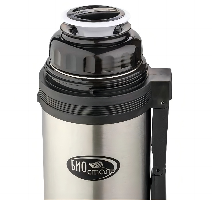 Термос BIOSTAL NG-1800-1 1.8л, универс, нерж., ручка, рем. для переноски, крышка-чашка и доп. пласт. чашка (в уп. 12 шт)