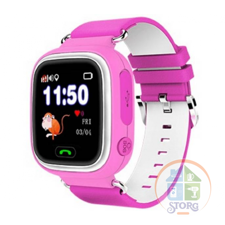 Детские часы телефон с gps трекером Smart baby watch Q80 розовый