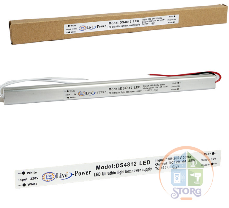 Блок питания для светодиодной ленты Ультратонкий DC Ip20  DS4812LED   12V/4A 48W