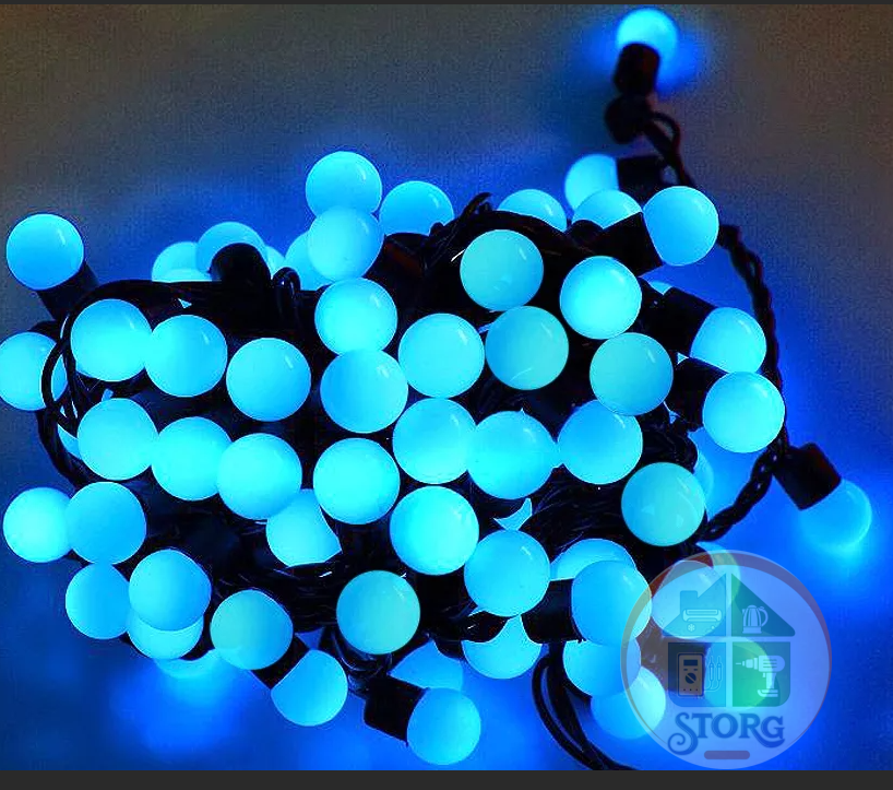 Уличная Гирлянда S-Torg 40Led Шарик (синий) черный провод