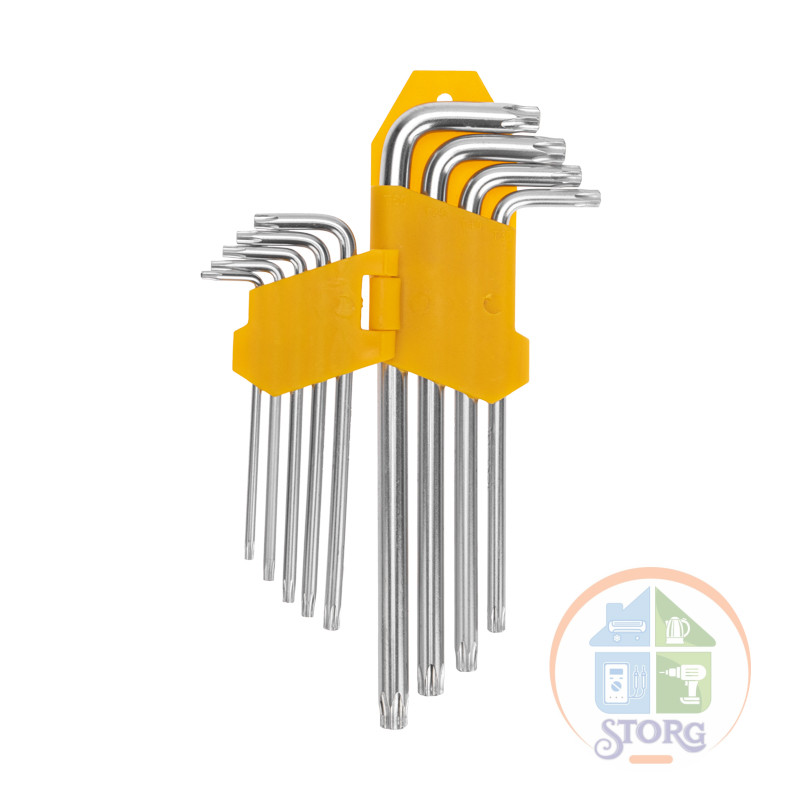 Набор ключей имбусовых Tamper-Torx KRANZ 9 шт., ТТ10-ТТ50, закаленные, удлиненные, никель