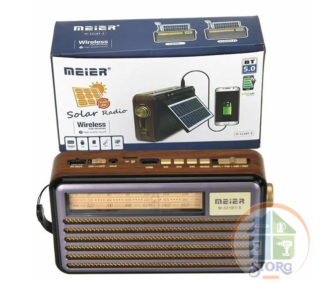 Радиоприемник MEIER M-521BT-S Bluetooth+USB+SD+солнечная зарядка+аккумулятор "18650"