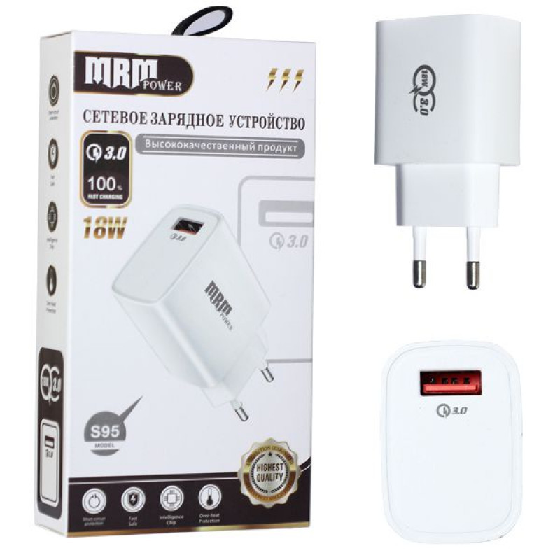 СЗУ MRM S95 5V3.1A 1USB QC3.0 18W White