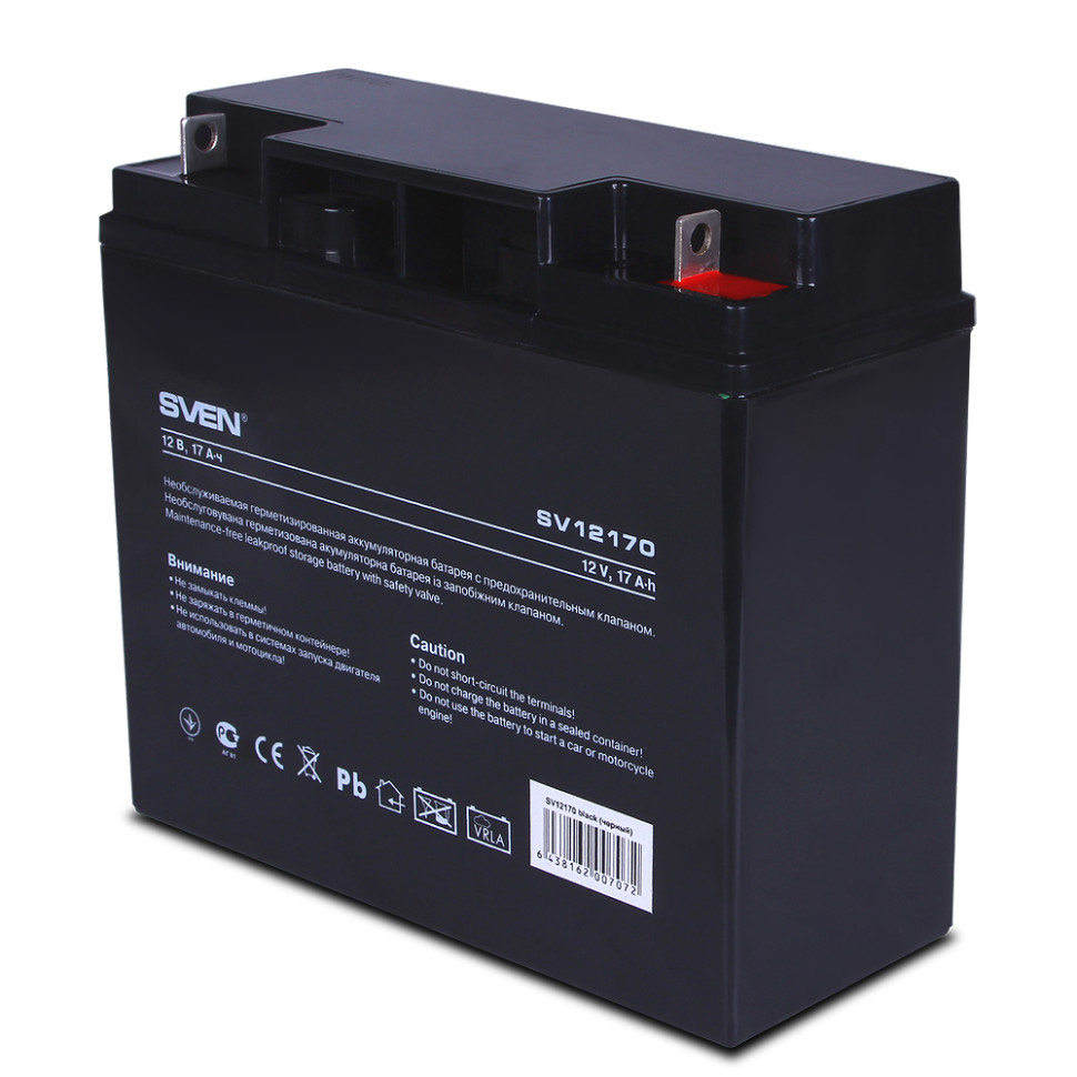 Аккумуляторная батарея для ИБП SVEN SV12170 (12V, 17Ah, клемма T1/F1 (ножевой контакт, ширина 4,8мм) Аккумуляторная батарея для ИБП SVEN SV12170 (12V, 17Ah, клемма T1/F1 (ножевой контакт, ширина 4,8мм)
