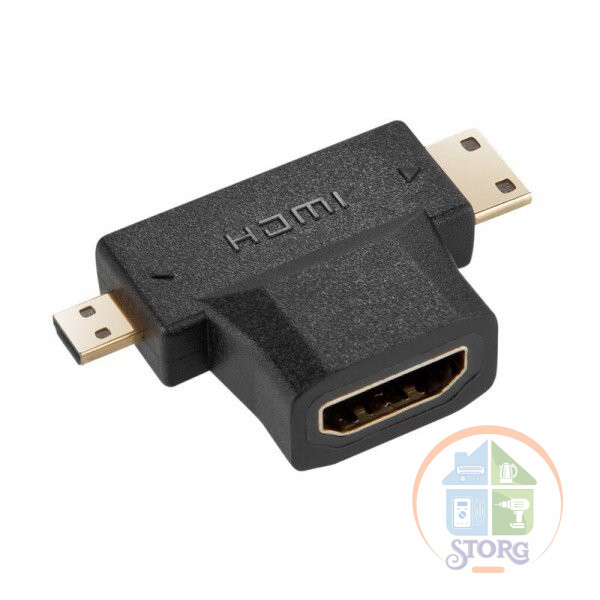 Переходник HDMI(F)/micro(M)+mini HDMI(M)