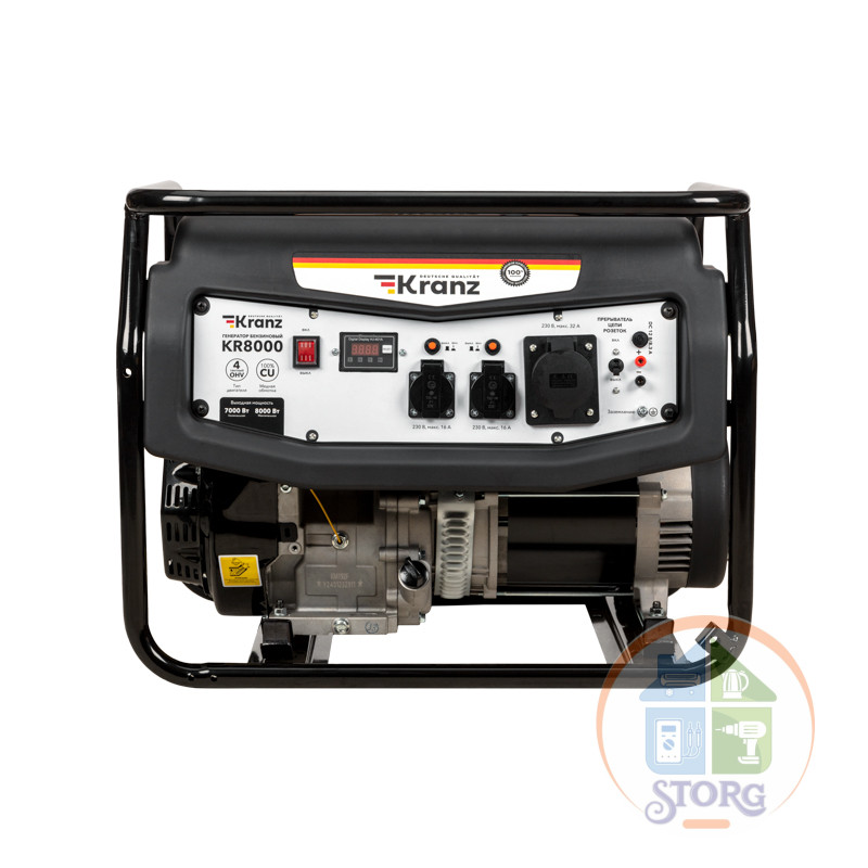Генератор бензиновый KRANZ KR8000, 8кВт, 230В, 25л, ручной старт