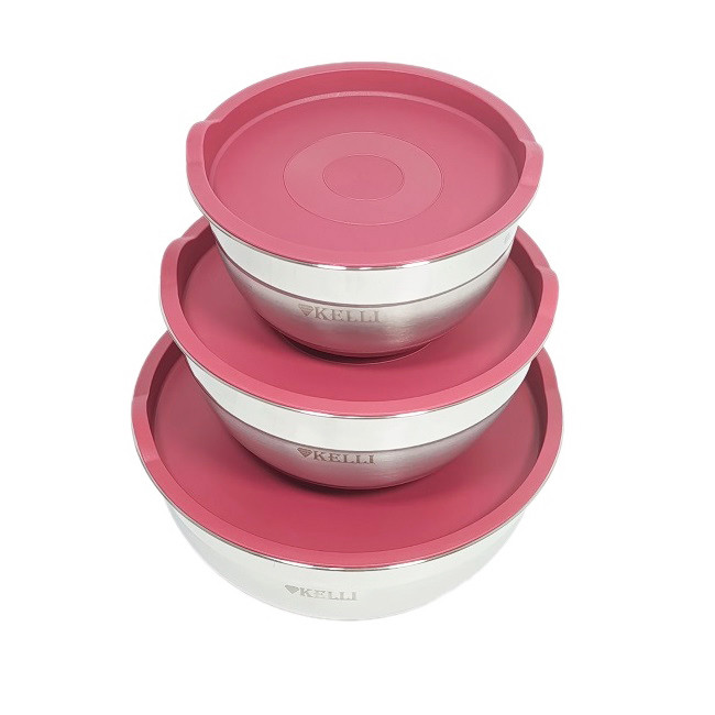 Набор мисок с крышками из нержавеющей стали KELLI KL-232, красный, объем 1.6л, 2.7л, 4.4л, мерная шкала Набор мисок с крышками из нержавеющей стали KELLI KL-232, красный, объем 1.6л, 2.7л, 4.4л, мерная шкала