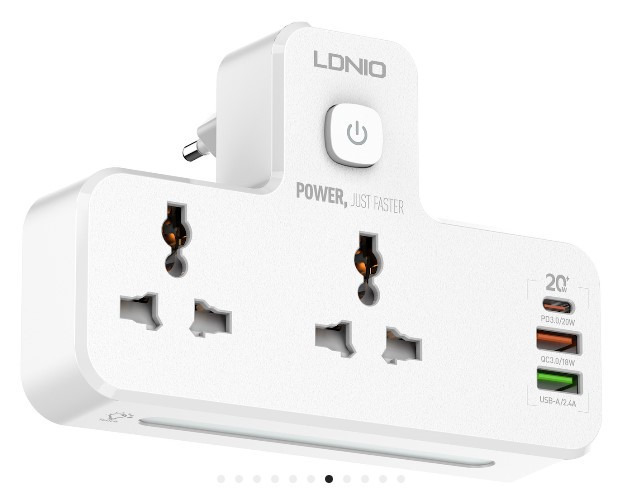 CЗУ + ночник LDNIO SC2311 2  розетки + LED Ночник/ 2500W/ 3 USB: QC 3.0+PD 3.0 20W/ White