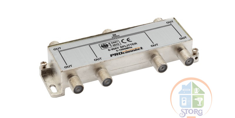 Делитель ТВ  х 6 под F разъём 5-1000 МГц  PROCONNECT