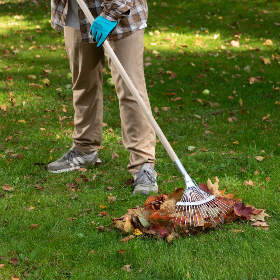 Грабли веерные стальные, 350 мм, 18 круглых зубьев, оцинкованные, без черенка, Россия// Сибртех