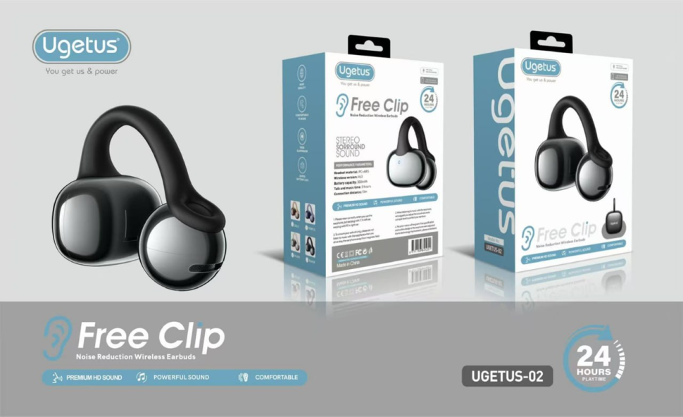 Беспроводные наушники Ugetus - 02 с зажимом (black) PRO series