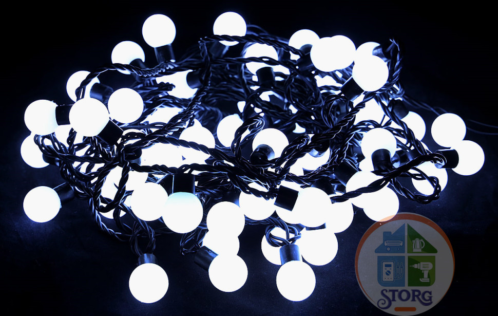Уличная Гирлянда S-Torg 40Led Шарик (белый) черный провод
