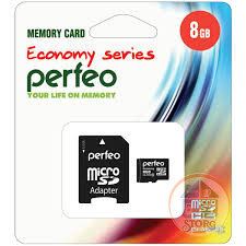 MicroSDHC флэш-накопитель 8GB Class 10 Perfeo Economy Series + adapter