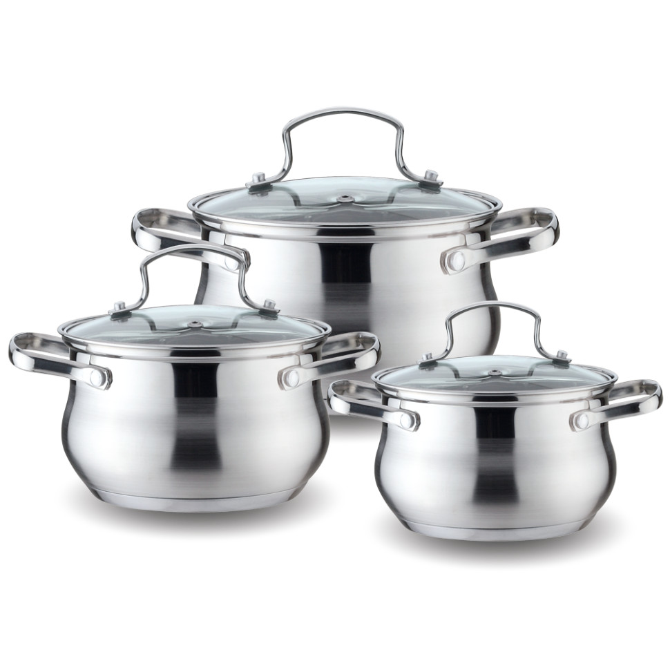 Набор кастрюль 6 предметов KELLI KL-4209, 3 кастрюли (2.1л, 3л, 4л), 4 крышки