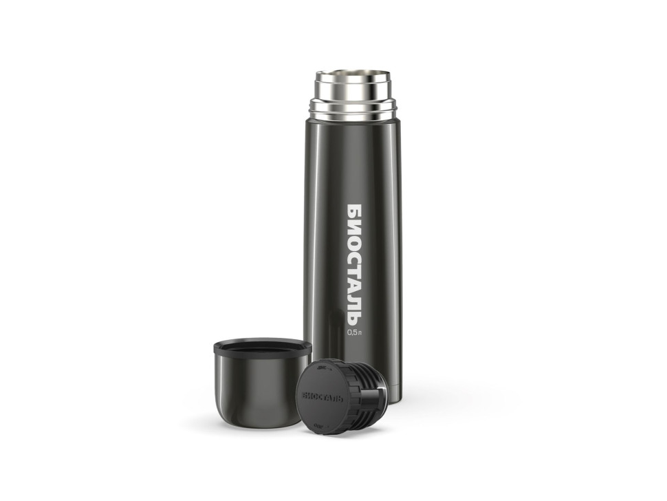 Термос BIOSTAL NB-500V "ВОРОНЕНАЯ СТАЛЬ", Черный, 0.5 л, с узкой горловиной, нержавеющая сталь