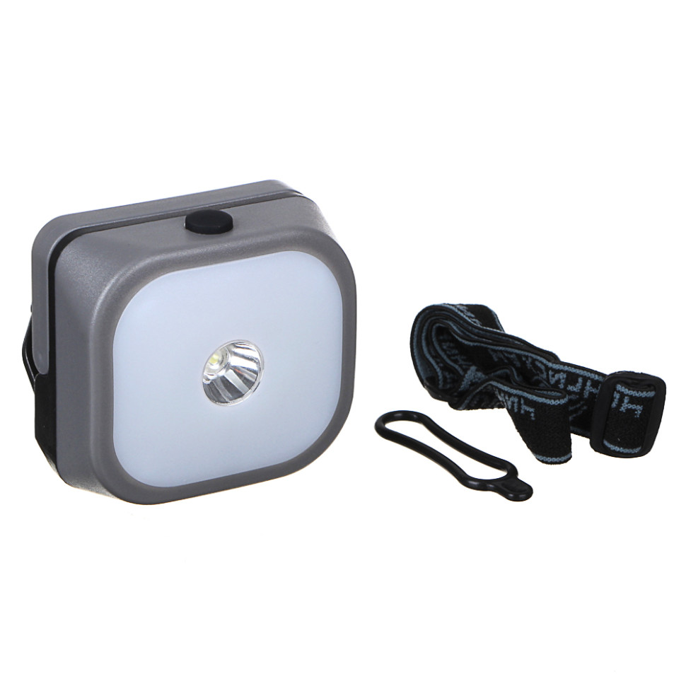 Фонарь налобный ЧИНГИСХАН, с крепежом на велосипед, 1 COB + 12 SMD, 2 Вт, 3xAAA, 6x6,5х4см, пластик