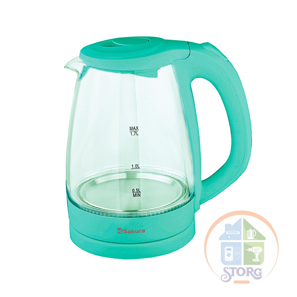Чайник электрический SAKURA SA-2733GR (Мятный; Объем 1.7л; Стеклянный;LED подсветка;Мощность 2200Вт)
