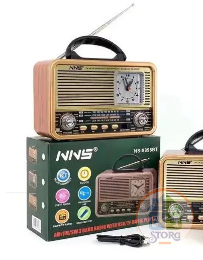 Радиоприемник NNS NS-8898BT +Bluetooth+USB+SD+часы+аккумулятор "18650"