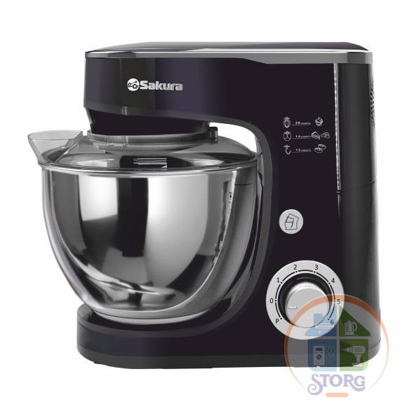 Миксер с чашей SAKURA SA-6332BK ELEGANT (Черный; Планетарный; Мощность 1300Вт; Объем чаши 5л; Турбо)
