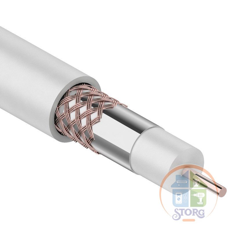 Кабель коаксиальный REXANT RG-6U+Cu, 75 Ом, Cu/Al/Cu, 64%, бухта 100 м, белый