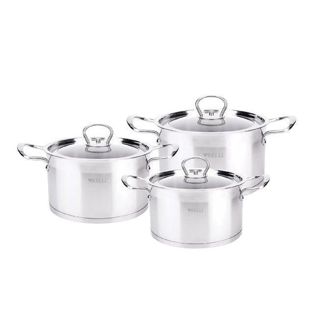 Набор кастрюль 6 предметов KELLI KL-4718, 3 кастрюли 2.1л, 3.0л, 4.0л, 3 крышки