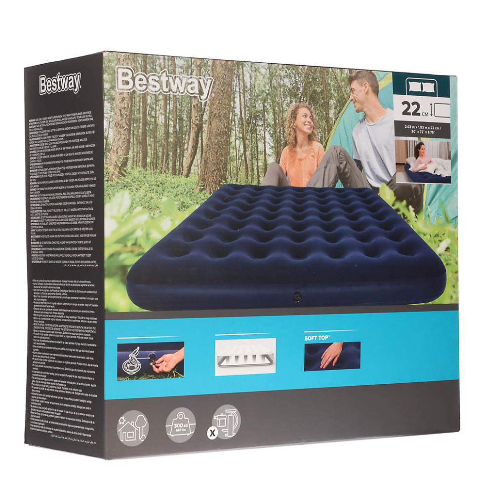Матрас надувной BESTWAY FLOCKED AIR, 203x183x22см, до 300кг, 67004
