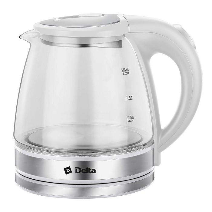 Чайник электрический DELTA DL-1121  корпус из жаропр. стекла, 1500Вт, 1,2л  цвет: белый (16)