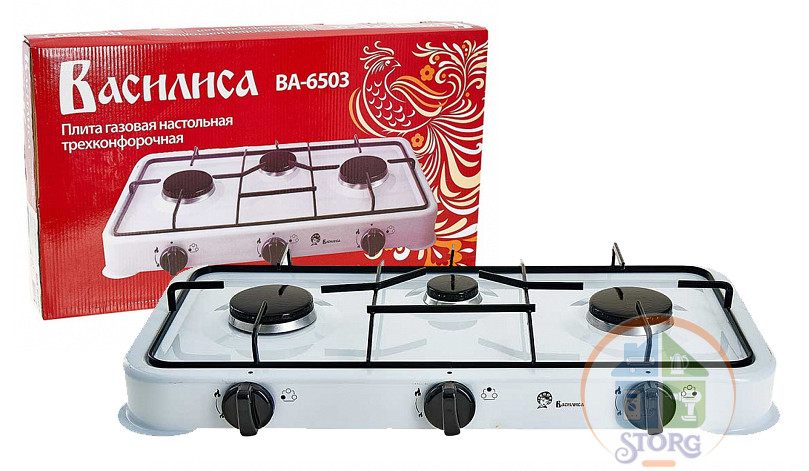Плита газовая ВАСИЛИСА ВА-6503, белый, 3-комфорочная, номинальный расход газа 393г/ч