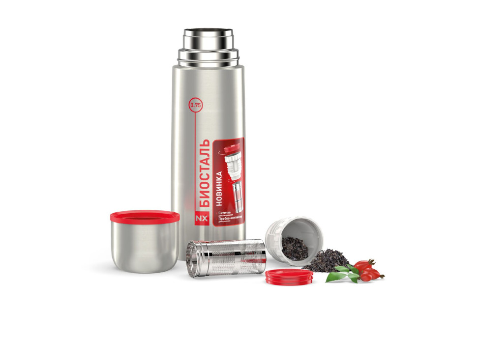 Термос BIOSTAL NX-750Z, 0,75л, пробка с ситечком, нержавеющая сталь