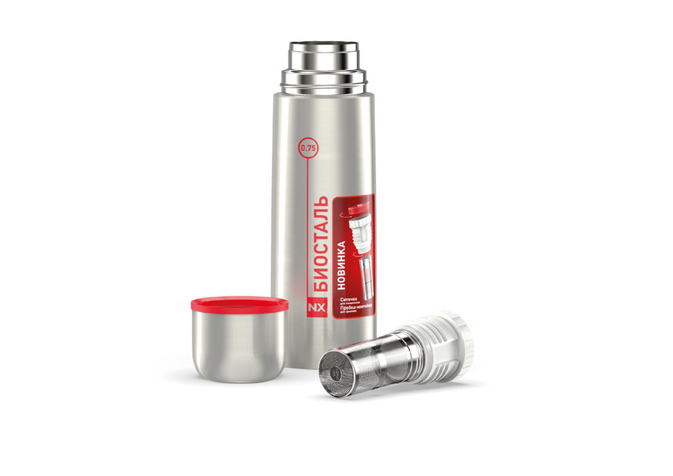 Термос BIOSTAL NX-750Z, 0,75л, пробка с ситечком, нержавеющая сталь