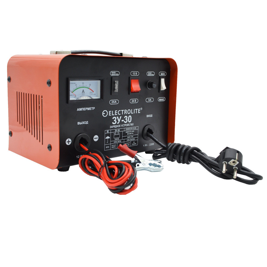 Зарядное устройство ELECTROLITE ЗУ-30 (Вых. напр.-12/24В, Зар. ток-16/20А, Ёмкость АКБ-80-250Ач, Вес-7,6кг)