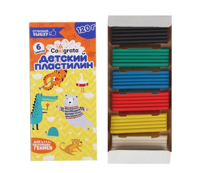 Пластилин 6 цветов 120г Calligrata 4774906