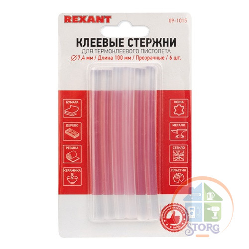Клеевые стержни REXANT, O7 мм, 100 мм, прозрачные, 6 шт., блистер