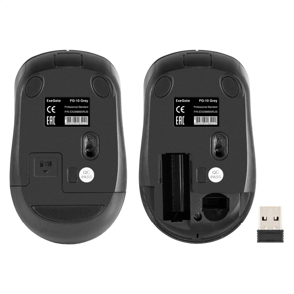 Мышь беспроводная ExeGate Professional Standard FG-10 Черный, 1200 dpi, радиоканал, USB, кнопки - 4