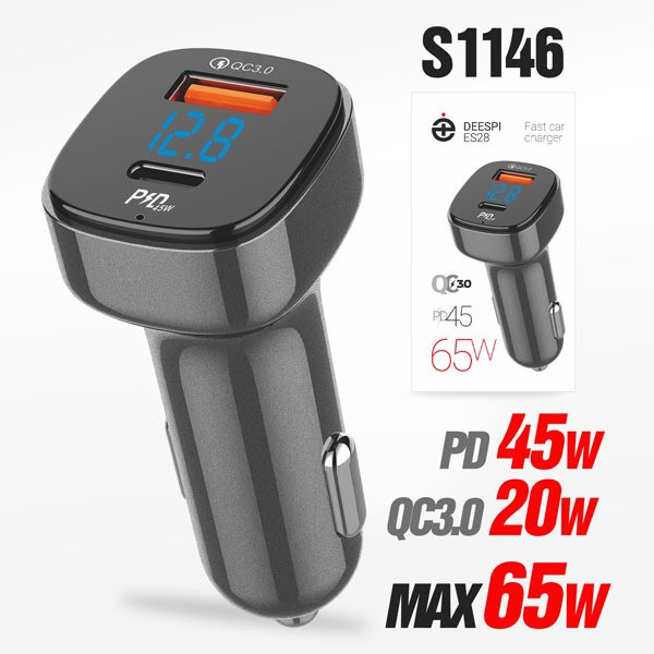 АЗУ Deespi ES28 2USB + QC3.0 65W с инд. вольтметра (Black)