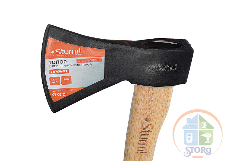 Топор Sturm! 1015-06-0800SP, 800 гр, ДЕРЕВЯННАЯ РУКОЯТКА, КОВАНАЯ СТАЛЬ, ПРОМО