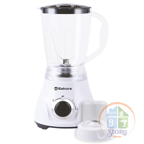 Блендер стационарный SAKURA SA-6256W, белый, 600Вт, 2 скорости, кофемолка, чаша 1.5л