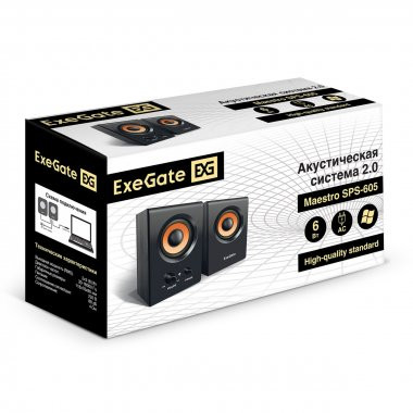 Акустическая система 2.0 ExeGate Maestro SPS-605, Черный, 6 Вт RMS. 3,5 мм Jack., 30–18 000 Гц