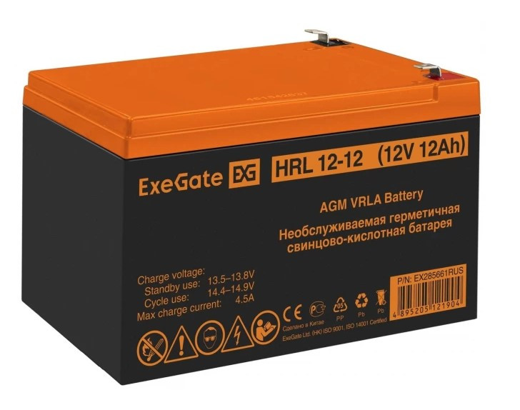 Батарея ExeGate EX285661RUS HRL 12-12 (12V 12Ah 1251W, клеммы F2)