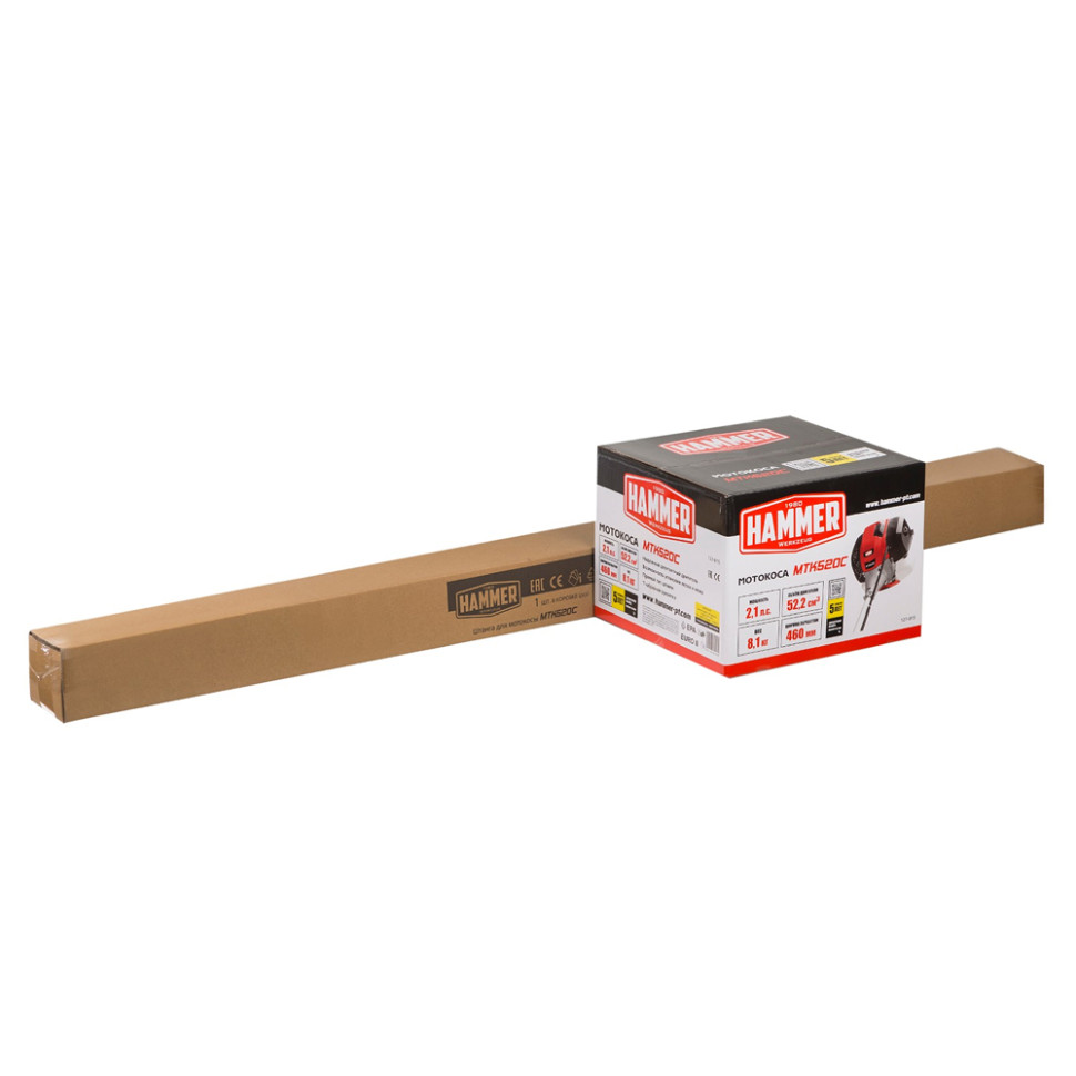 Бензотриммер Hammer MTK520C,2,1лс/1,54кВт 52,2см3 нож/леска 255/460мм ранцевый ремень + штанга