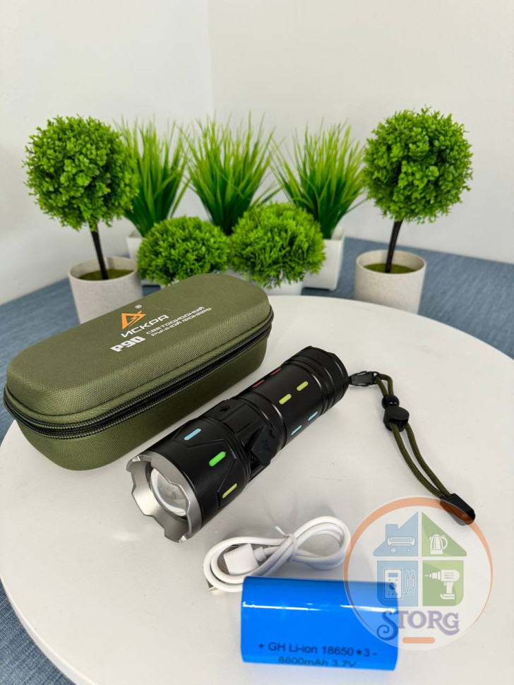 Ручной фонарь Лазерный диод 35w ИСКРА IR-G32, 1 Режим свечения, Встроенный PowerBank