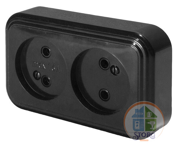 Розетка RA 16-237-Ч  двухместная наклданая ,  АВС, УХЛ4, 250В, 16А, IP20,  черный ( Беларусь)