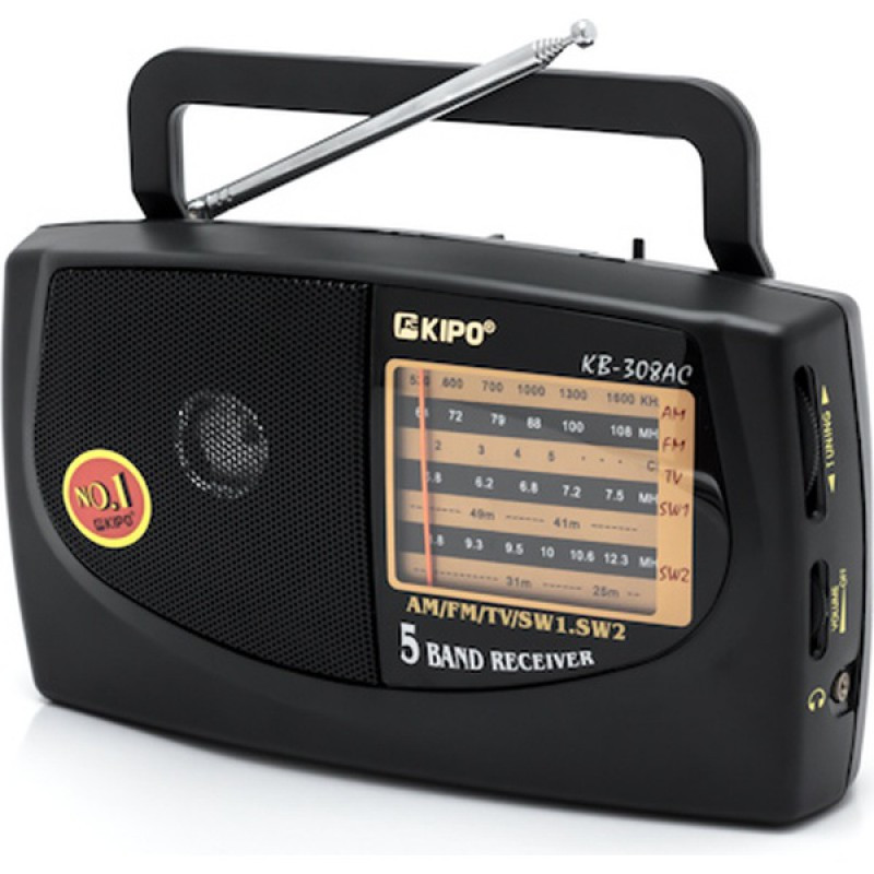 Радиоприемник KIPO KB-308AС (ORIG) ( FM, УКВ, СВ, КВ, питание от сети и бат.R20 , AUX) (Гр.30дн)