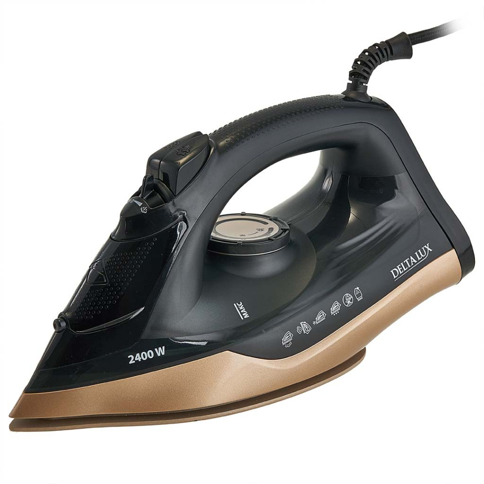 Утюг DELTA LUX DE-3007, черн/золот.:, 2400Вт, керамика, антикап., пар удар