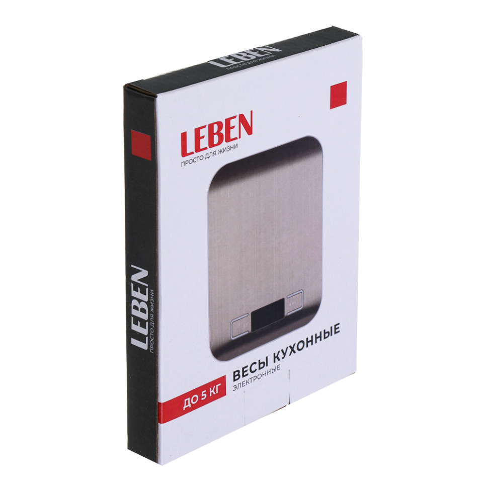 Весы кухонные электронные LEBEN, от 2хААА не в комп, металл, до 5 кг