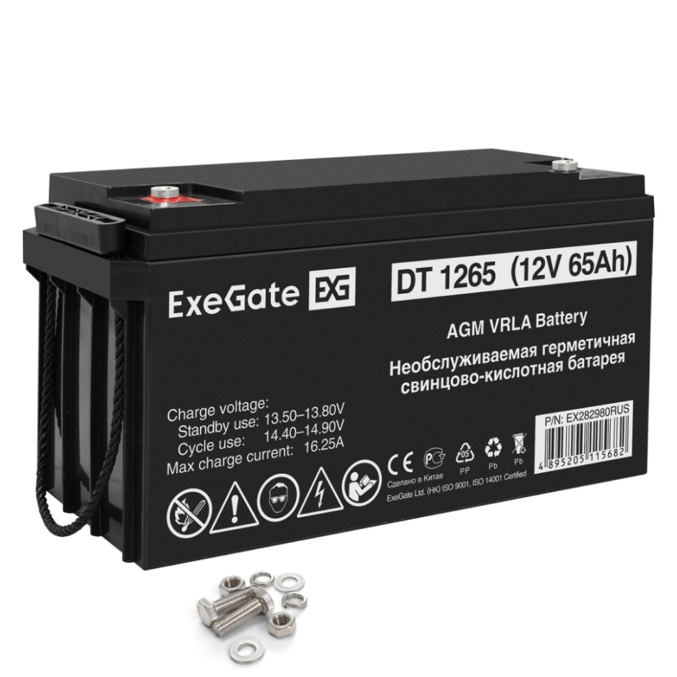 Аккумуляторная батарея ExeGate DT 1265 (12V 65Ah, под болт М6)