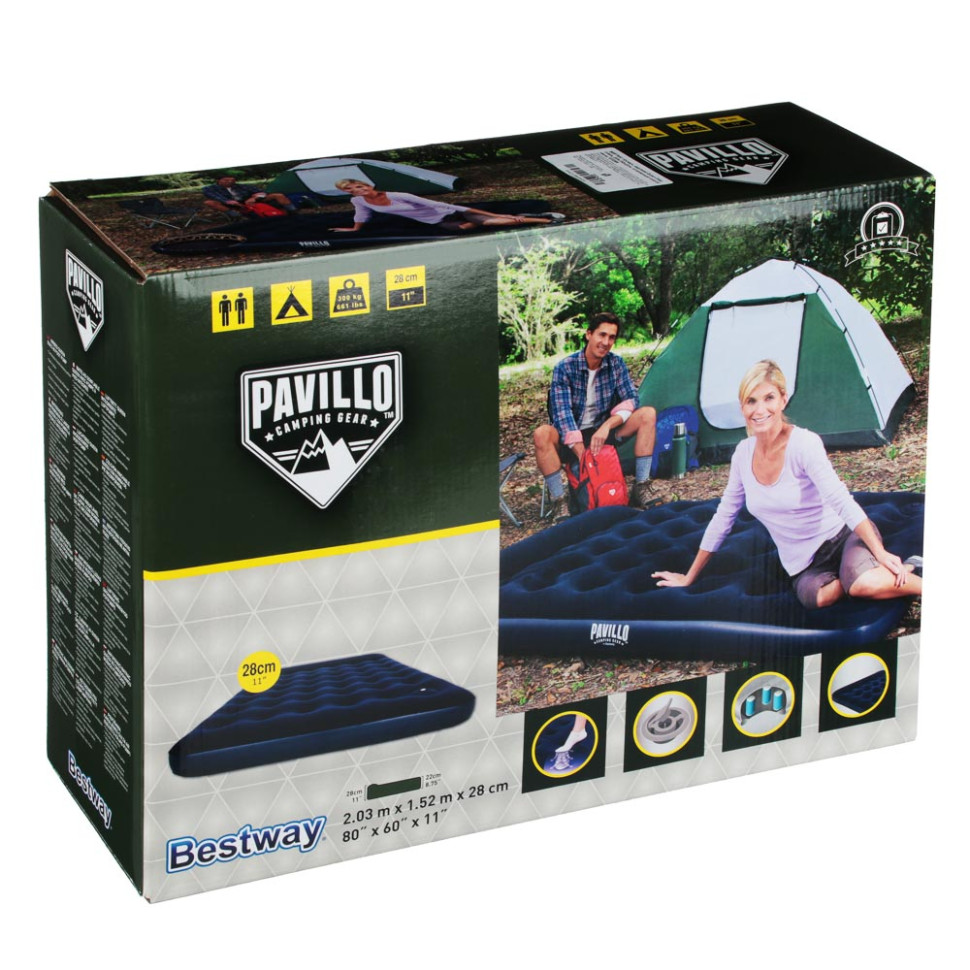 Матрас надувной BESTWAY EASY INFLATE с подголовником, встр.ножн.насос, 203x152x28см, до 300кг, 67226